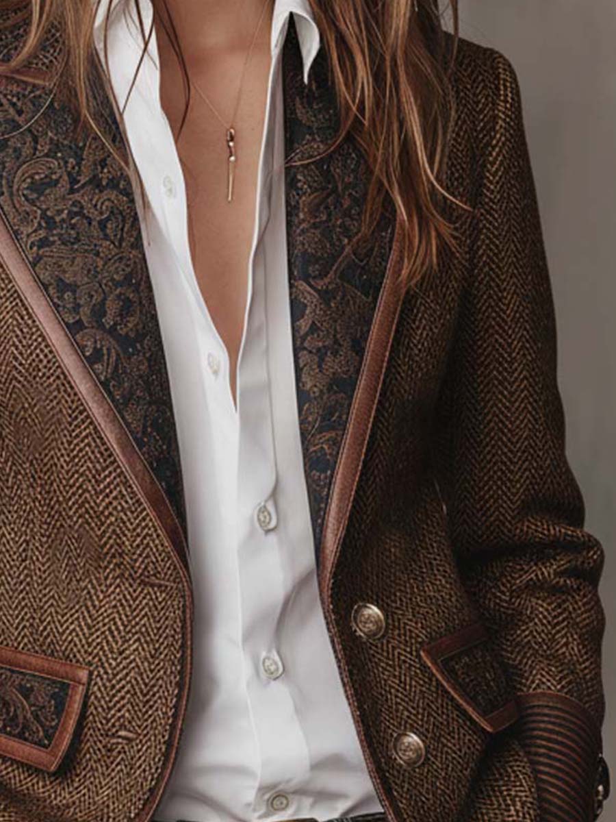 GISÈLE | BLAZER CON PANELES Y ESTAMPADO DE ESPIGA