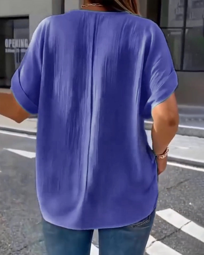100% ALGODÓN CAMISETA CUELLO DE V ANCHO TEXTURIZADO