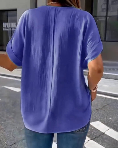 100% ALGODÓN CAMISETA CUELLO DE V ANCHO TEXTURIZADO