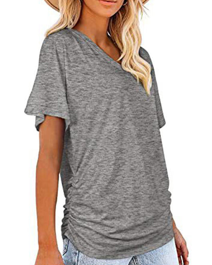 CAMISETA PLISADO LISO CUELLO DE V