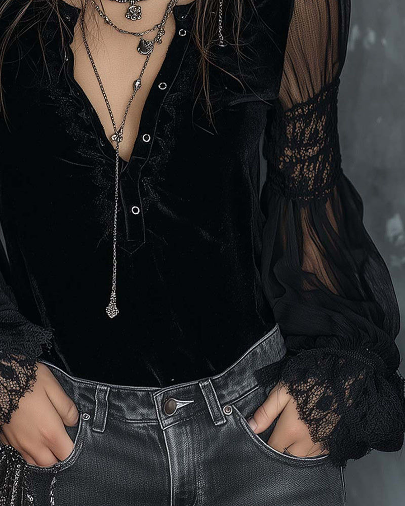 BLUSA ABOTONADA CUELLO DE V MANGA ABULLONADA