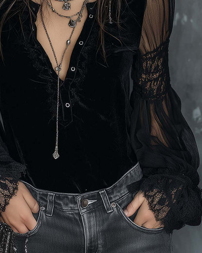 BLUSA ABOTONADA CUELLO DE V MANGA ABULLONADA