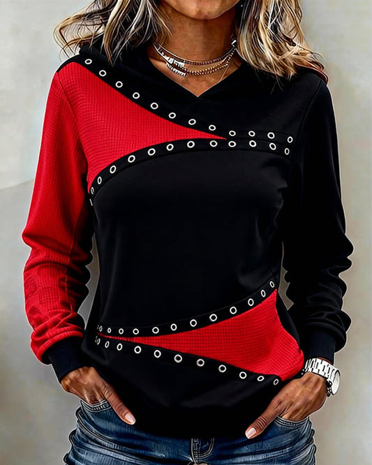SUDADERA CON CAPUCHA CASUAL CON CONTRASTE DE COLORES
