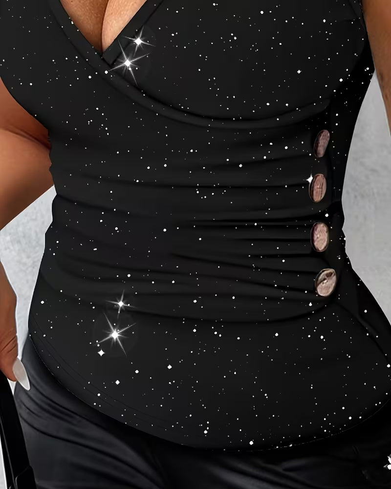 CAMISETA SEXY CUELLO DE V BOTÓN METÁLICO