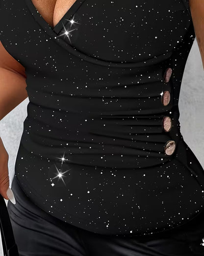 CAMISETA SEXY CUELLO DE V BOTÓN METÁLICO