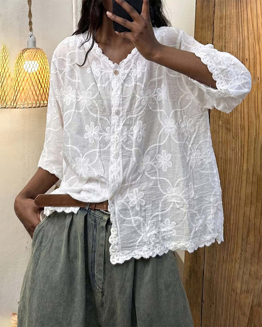 BLUSA ENCAJE MANGA TRES CUARTOS