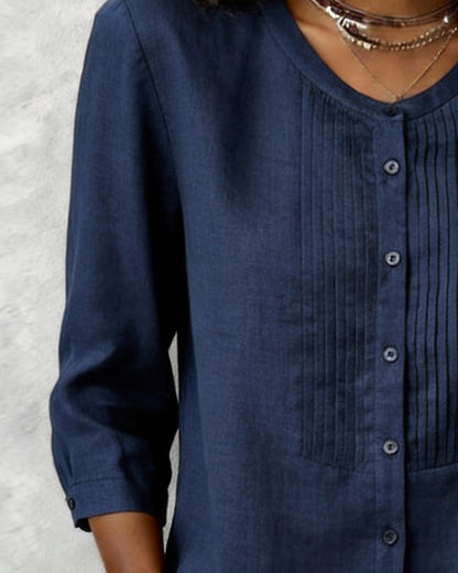CAMISA MANGA TRES CUARTOS ALGODÓN ABOTONADO