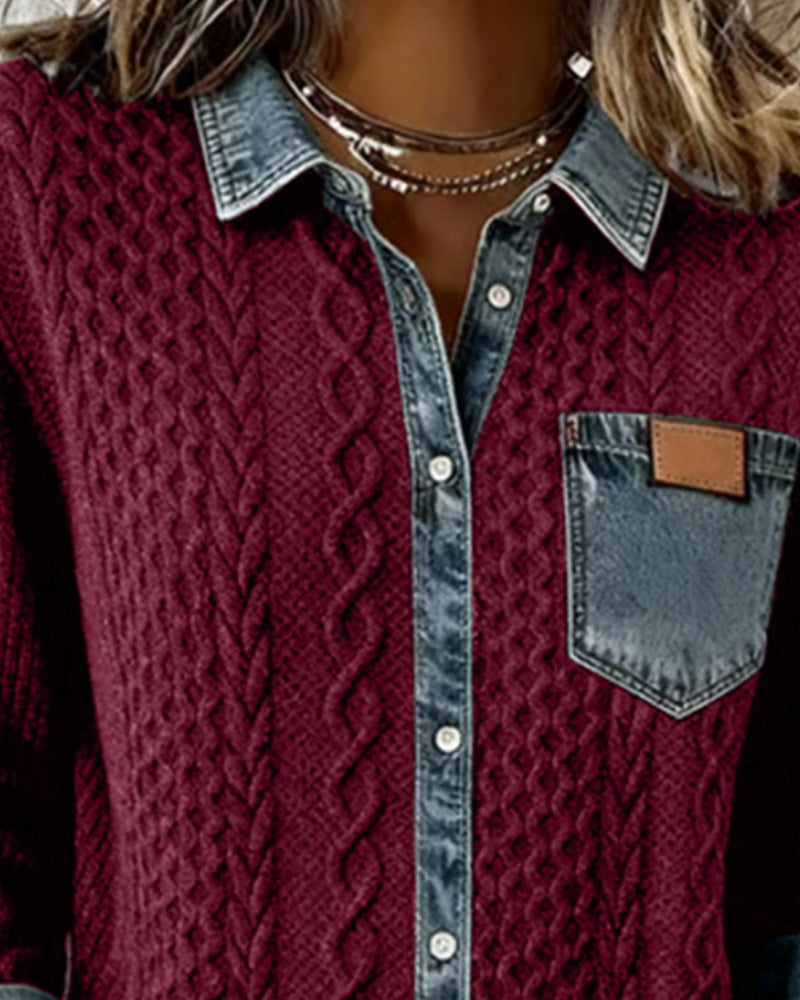 CAMISA MANGA LARGA CON PATCHWORK DENIM