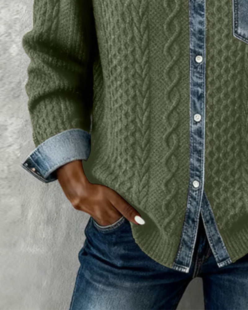 CAMISA MANGA LARGA CON PATCHWORK DENIM