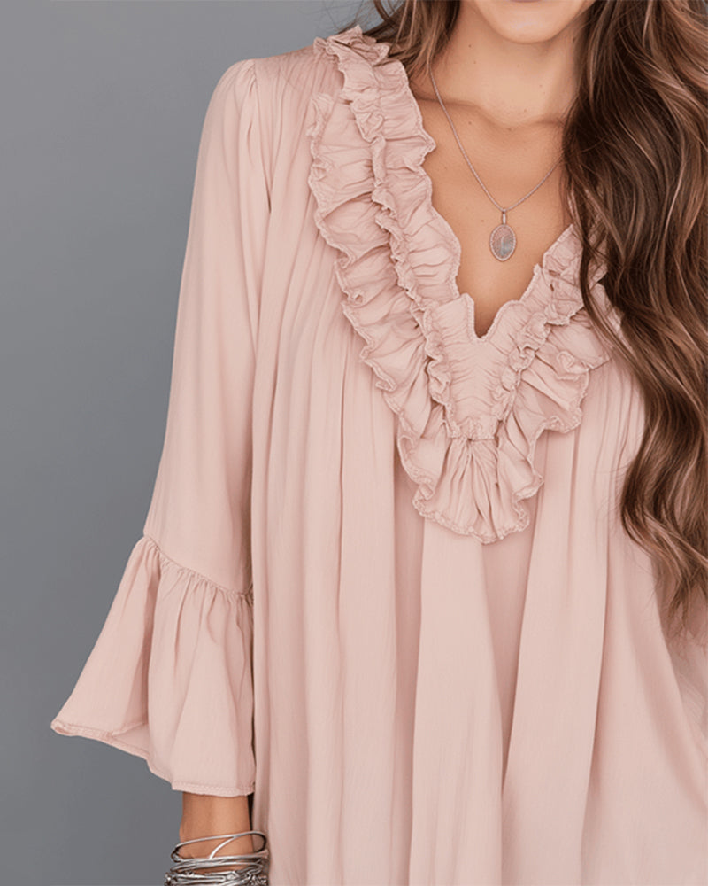 BLUSA ELEGANTE ESCOTE V VOLANTE