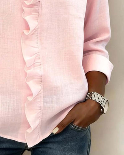 BLUSA FRUNCIDO CUELLO DE V MANGA LARGA