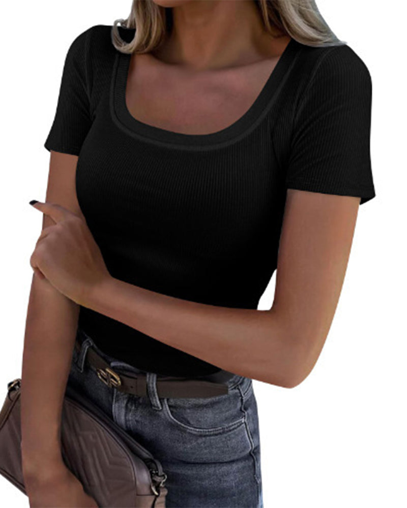 CAMISETA CUELLO DE U MANGA CORTA AJUSTADO