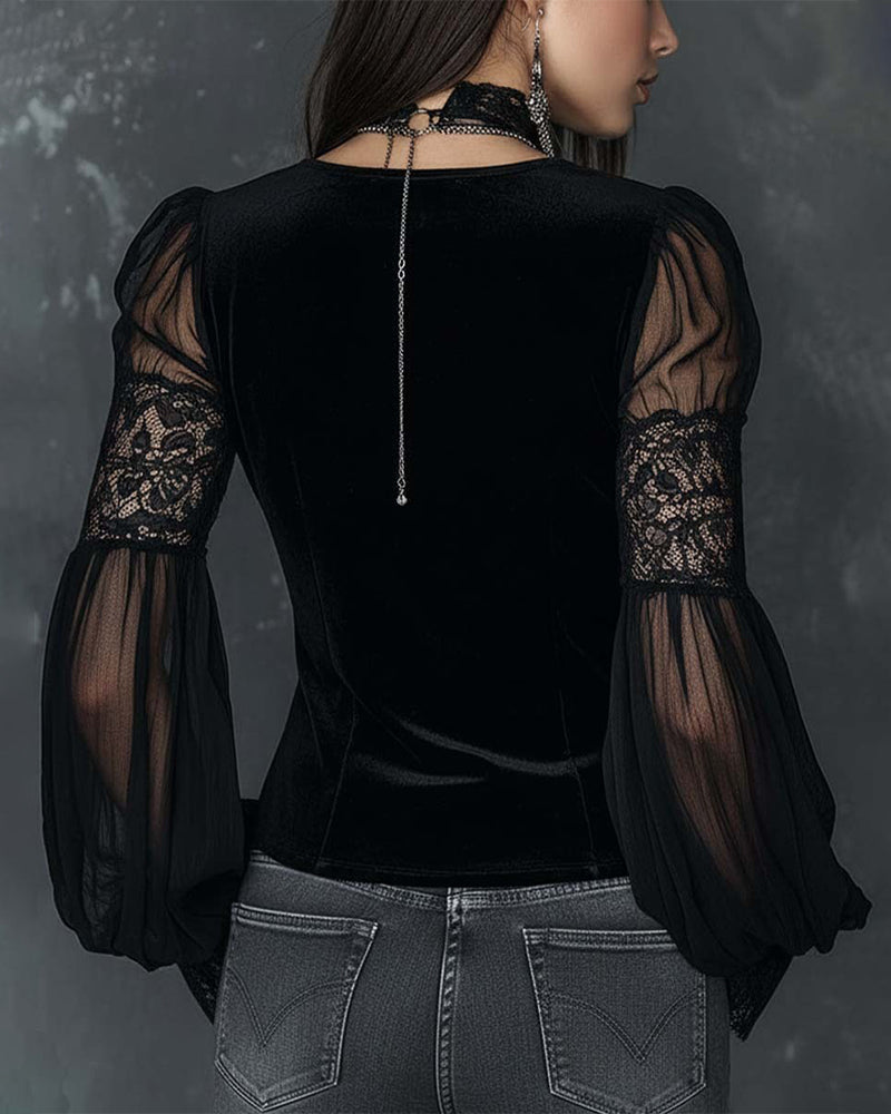 BLUSA ABOTONADA CUELLO DE V MANGA ABULLONADA