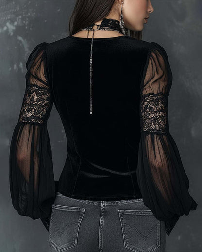 BLUSA ABOTONADA CUELLO DE V MANGA ABULLONADA