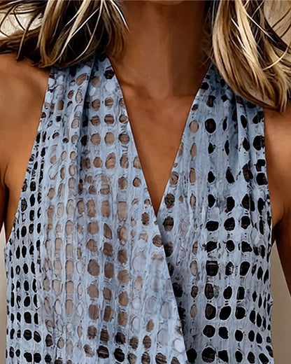 BLUSA CUELLO DE V CRUZADO HALTER LUNARES SIN MANGAS