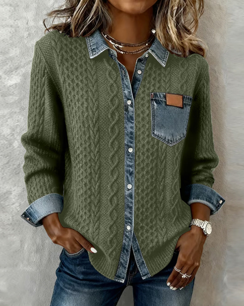 CAMISA MANGA LARGA CON PATCHWORK DENIM