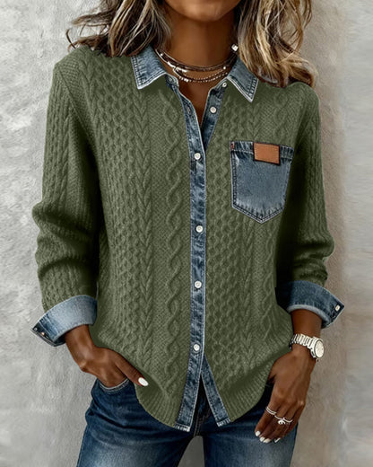 CAMISA MANGA LARGA CON PATCHWORK DENIM