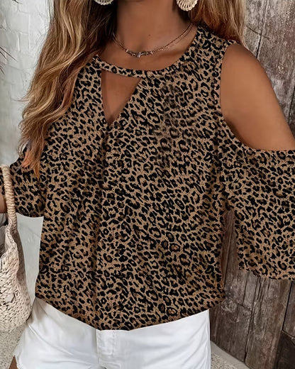 BLUSA ESTAMPADO DE LEOPARDO HOMBROS DESCUBIERTOS MODERNO