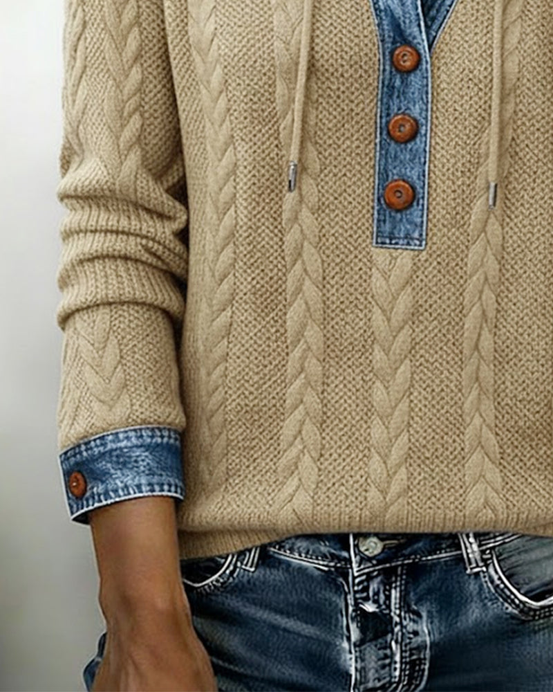 SUDADERA CON CAPUCHA CON CORTE DE COLOR Y BOTONES