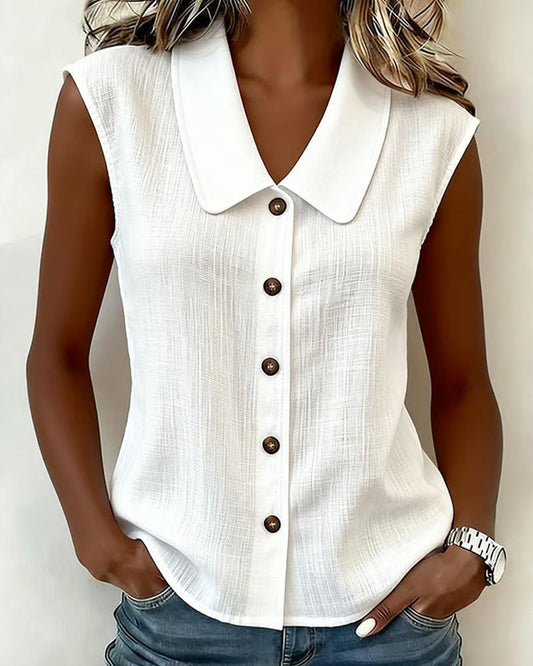 CAMISA SIN MANGAS CUELLO DE LINO Y ALGODÓN