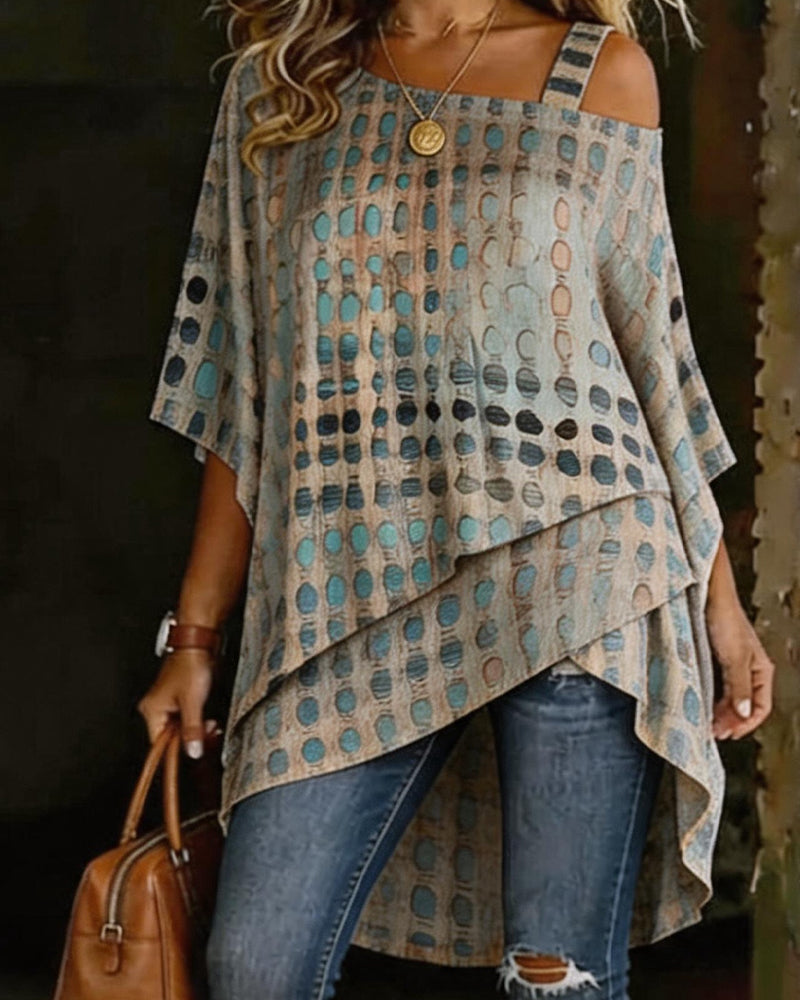 BLUSA ESTAMPADO LUNARES UN HOMBRO ASIMÉTRICA