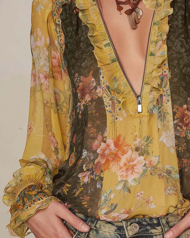 MEDIA CREMALLERA ESTAMPADO FLORAL BLUSA