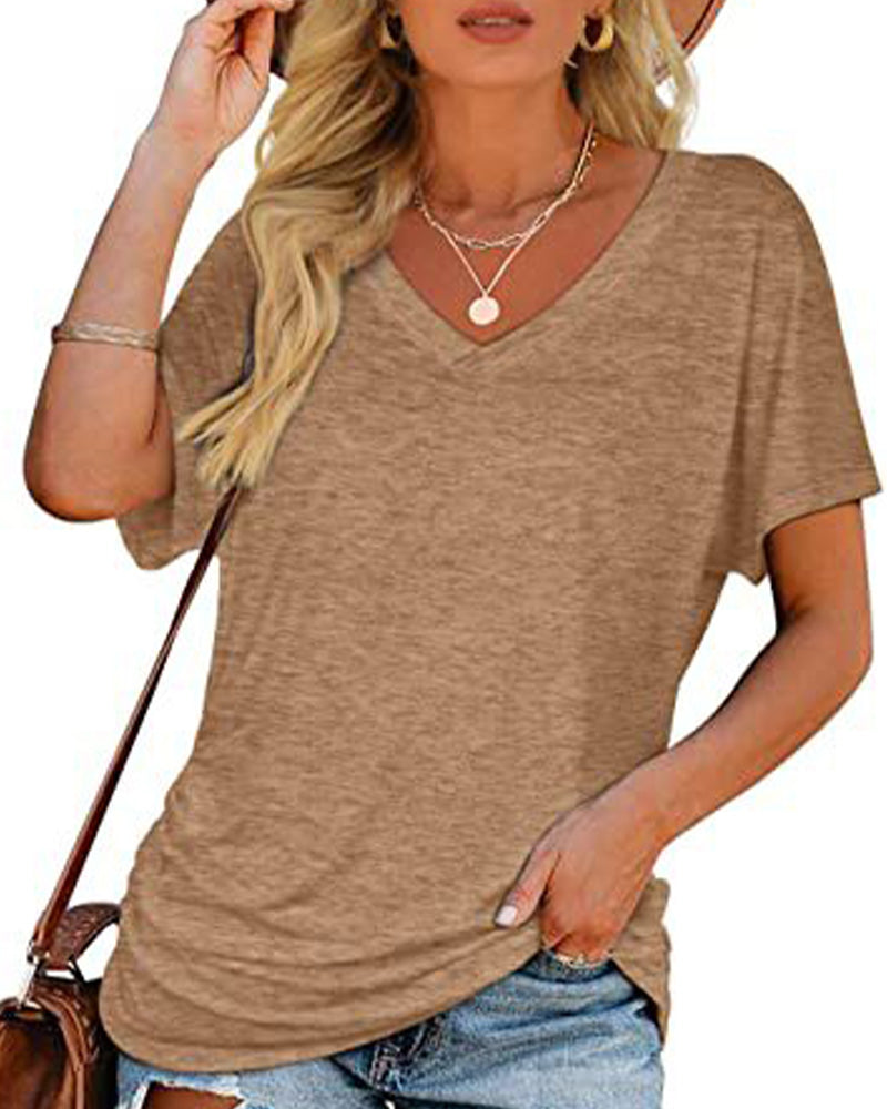 CAMISETA PLISADO LISO CUELLO DE V