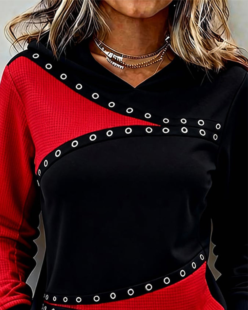 SUDADERA CON CAPUCHA CASUAL CON CONTRASTE DE COLORES