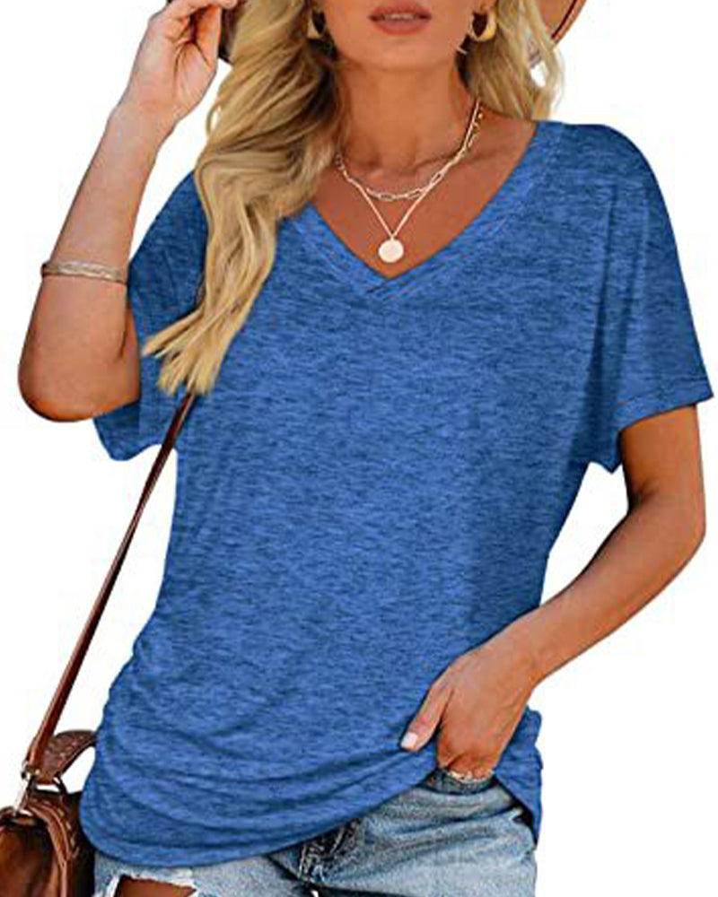 CAMISETA PLISADO LISO CUELLO DE V