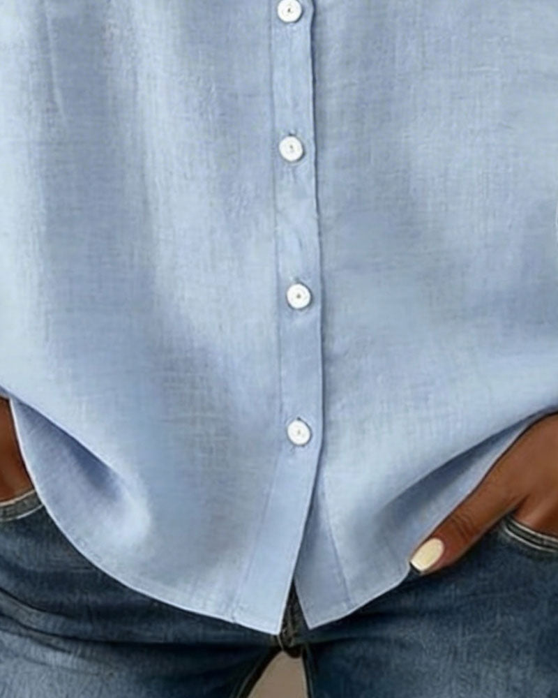 CAMISA CUELLO PETER PAN VOLANTE ALGODÓN Y LINO BOTONES DELANTEROS