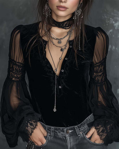BLUSA ABOTONADA CUELLO DE V MANGA ABULLONADA