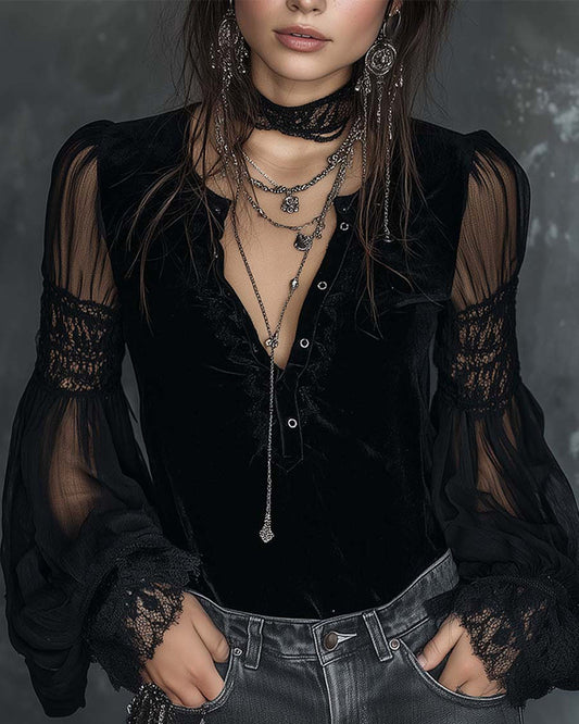 BLUSA ABOTONADA CUELLO DE V MANGA ABULLONADA