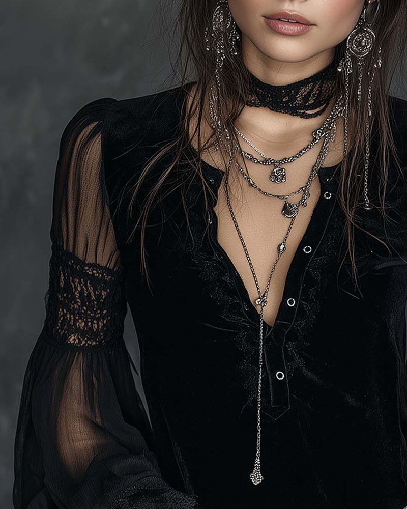 BLUSA ABOTONADA CUELLO DE V MANGA ABULLONADA