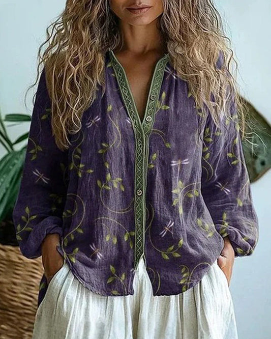 BLUSA BORDADO LIBÉLULA CUELLO DE V