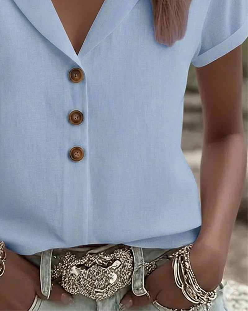 CAMISA BOTÓN BAJO CUELLO MANGA CORTA
