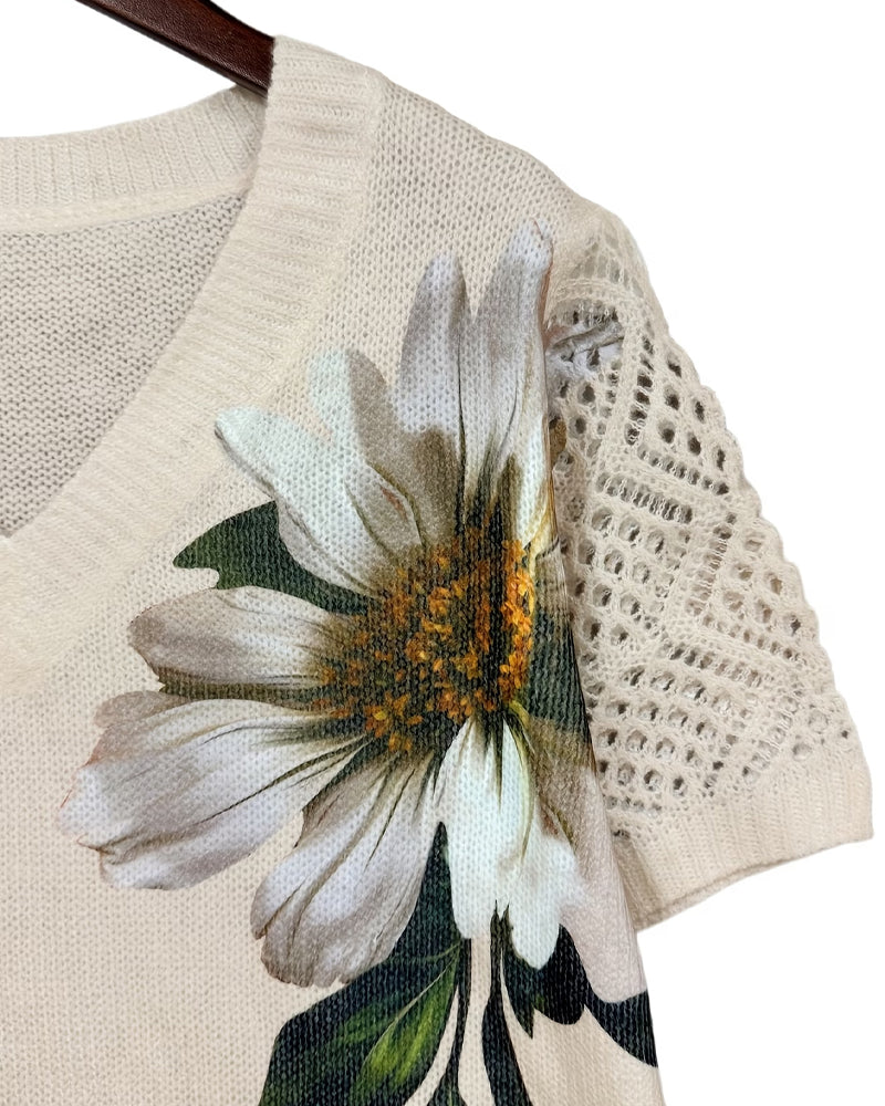 JERSEY CUELLO DE V DE PUNTO FLORAL