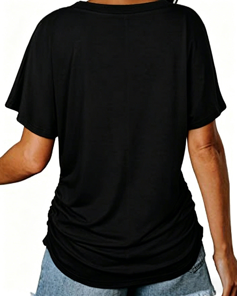 CAMISETA PLISADO LISO CUELLO DE V