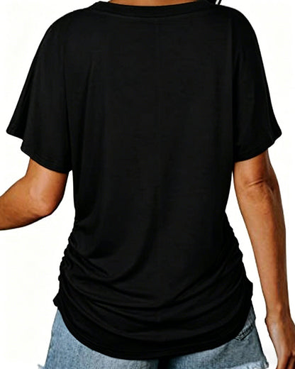 CAMISETA PLISADO LISO CUELLO DE V