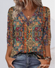 BLUSA RETRO ESTAMPADO ESCOTE DE V