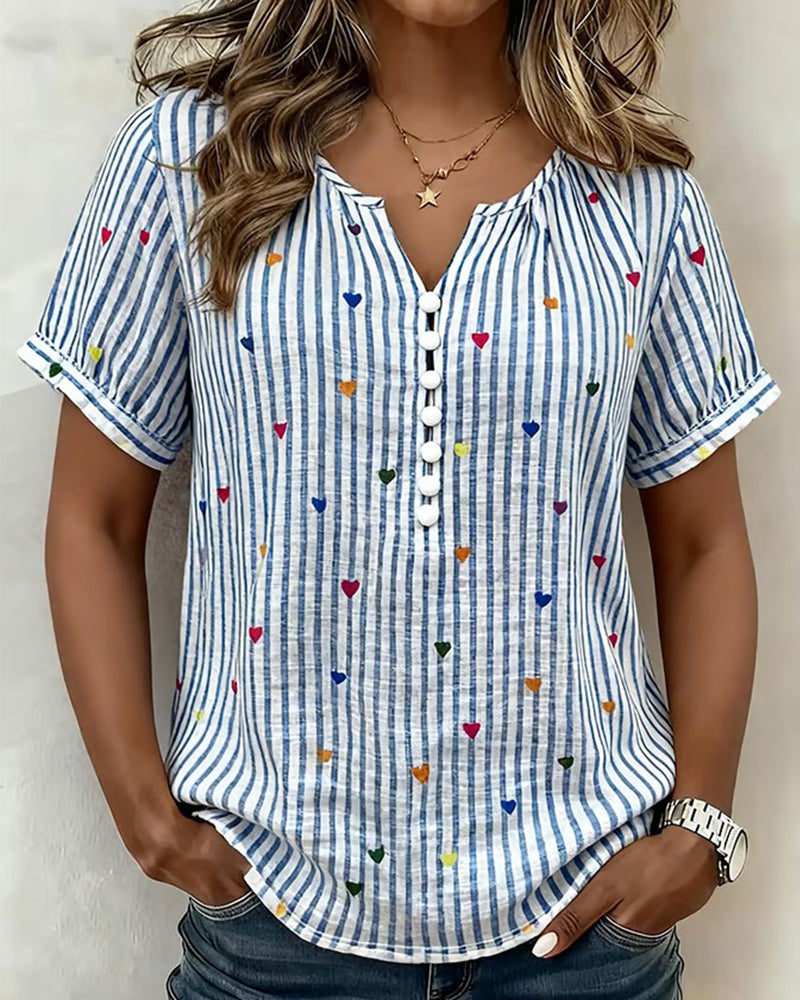 BLUSA MANGAS ABULLONADAS RAYAS CORAZÓN