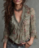 BLUSA FLORAL CUELLO DE V FRUNCIDO