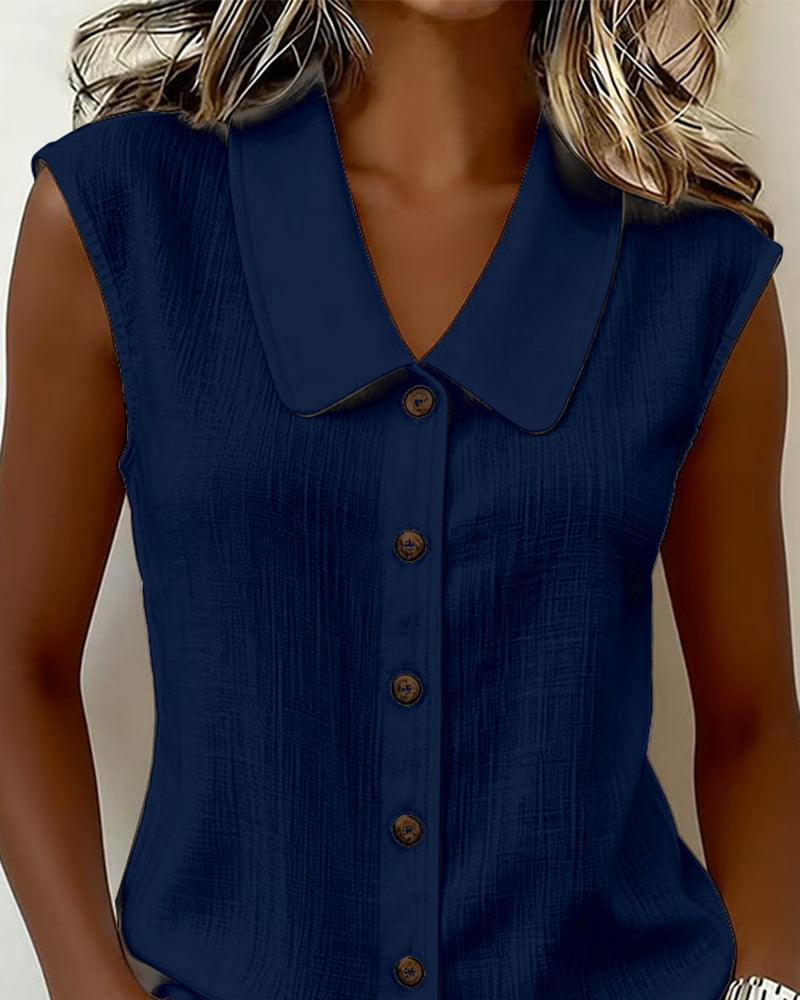 CAMISA SIN MANGAS CUELLO DE LINO Y ALGODÓN