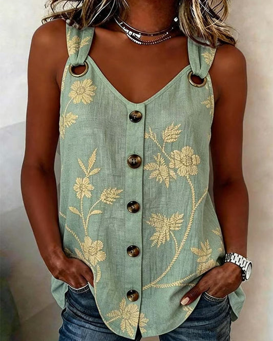 TOP DE TIRANTES FLORAL CAMISOLA ANILLO METÁLICO