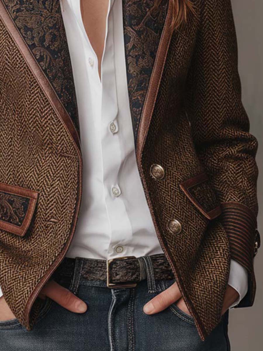 GISÈLE | BLAZER CON PANELES Y ESTAMPADO DE ESPIGA