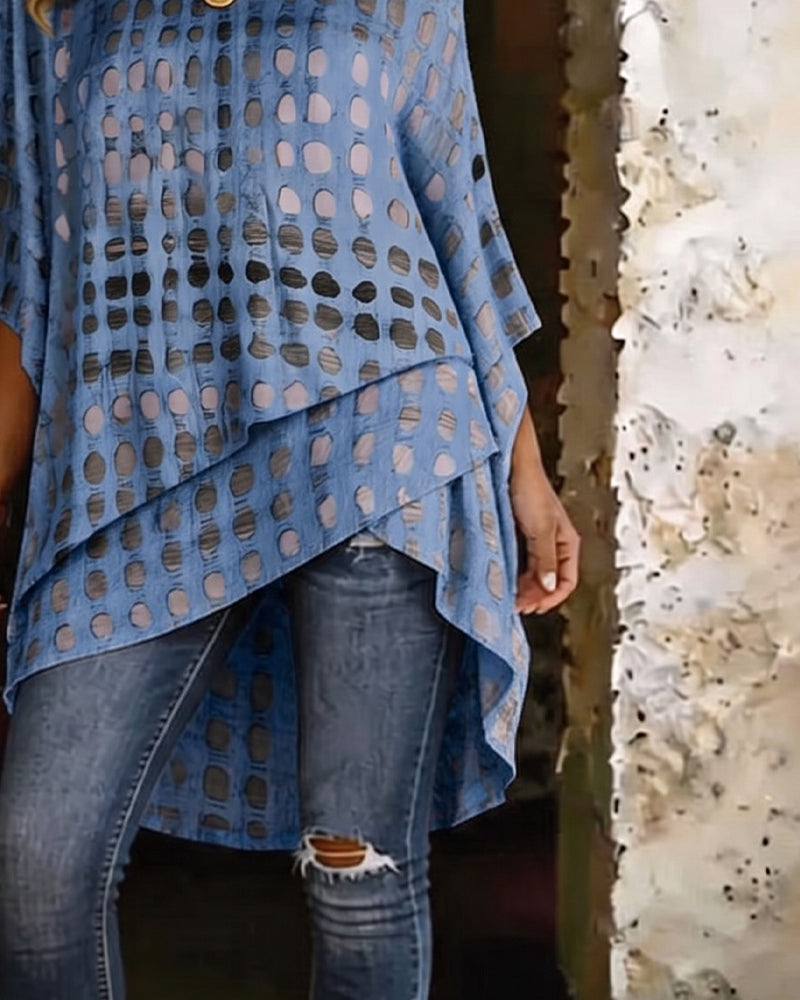 BLUSA ESTAMPADO LUNARES UN HOMBRO ASIMÉTRICA