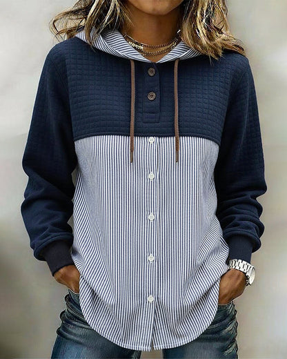 CAMISA ABOTONADA CON CAPUCHA RAYAS VERTICALES PATCHWORK