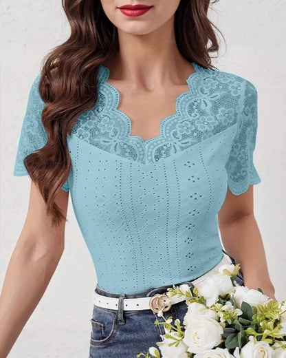 BLUSA GRANDE TALLA ENCAJE PIEZA MANGA CORTA