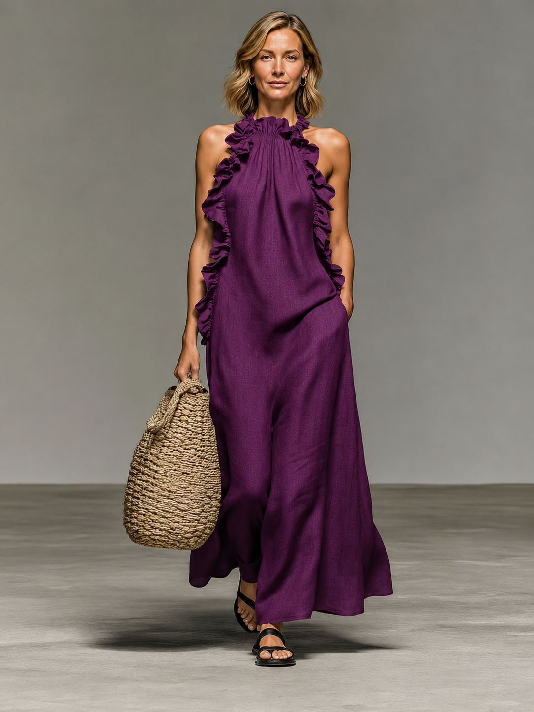 EMMA | VESTIDO LARGO CON VOLANTES SUAVES