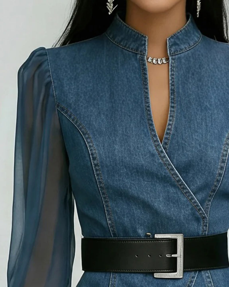 BLUSA ELEGANTE DE MALLA Y DENIM
