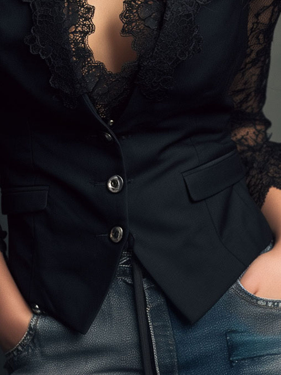 NOÉMI | TOP TIPO BLAZER CON MANGAS SEMITRANSPARENTES